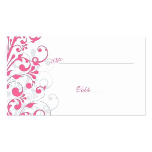Pink, Grey, White Floral Wedding Place Cards Business Card Template (back side)