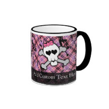 Pink Grunge Skull w/ Crossbones Hearts Mug
