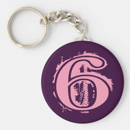 Pink Grunge Style Number 6 Keychains