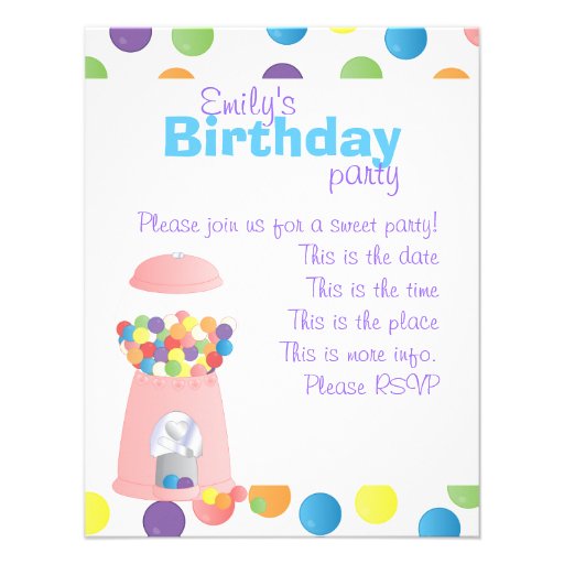 Pink Gumball Machine Invitations (front side)