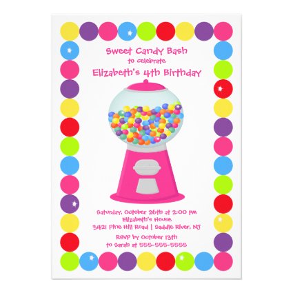 Pink Gumballs Candy Bash Birthday Party Invitation