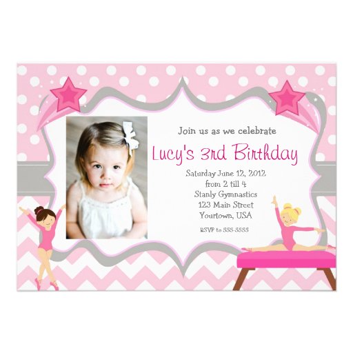 Pink Gymnastics Party Birthday Invitation