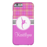 Pink Gymnastics Sweetheart Plaid w/ Monogram Barely There iPhone 6 Case