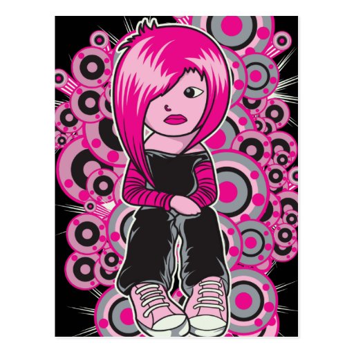 Pink Hair Punk Emo Girl Vector Art Postcard Zazzle