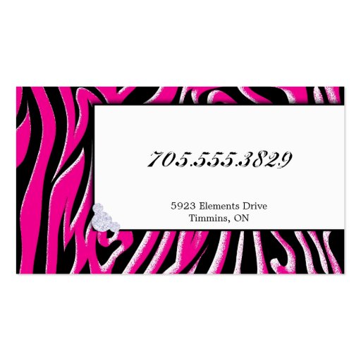 Pink Hair Salon Zebra Print Modern Business Card (back side)