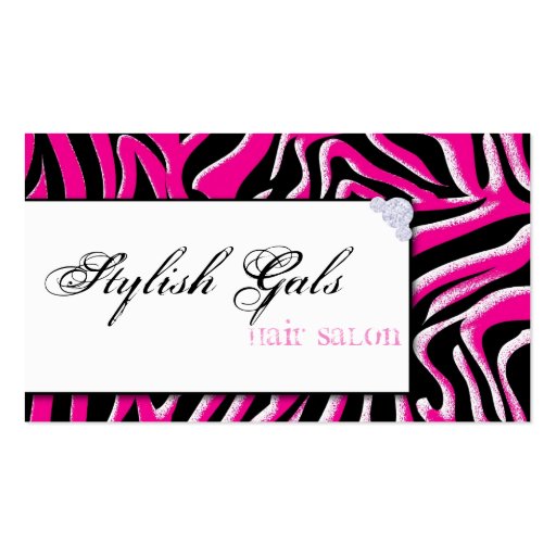 Pink Hair Salon Zebra Print Modern Business Card (front side)