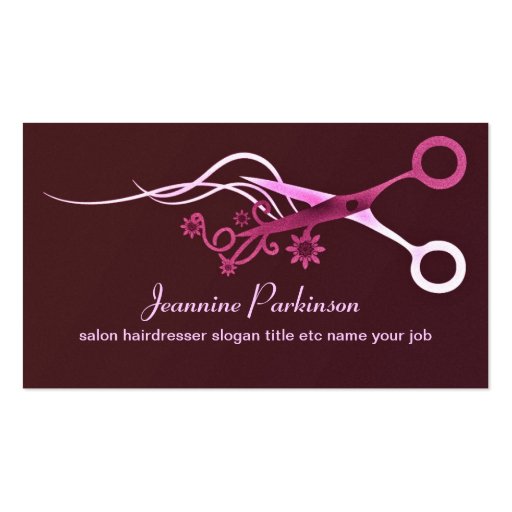 pink hair scissors business card (front side)