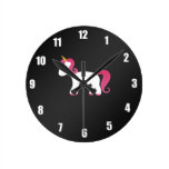 Pink hair unicorn black background clock