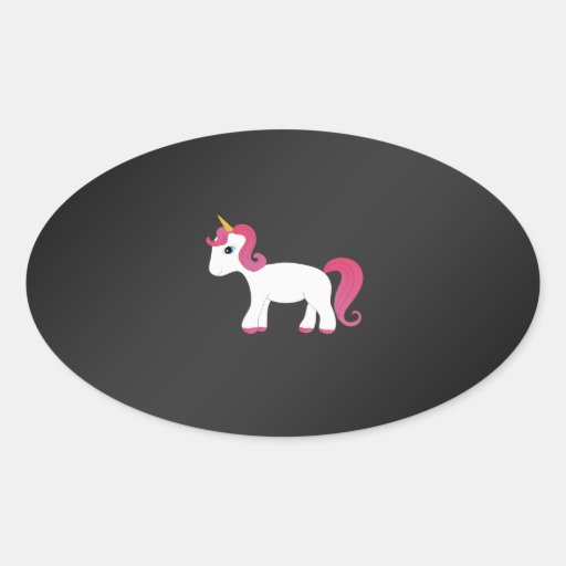 Pink hair unicorn black background oval sticker
