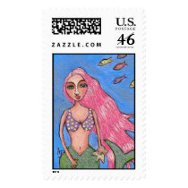 Pink-haired Mermaid & Fishies - Underwater stamp