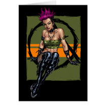 punk, alternative, anarchy, leather, boots, al rio, pink hair, purple hair, piercings, art, illustration, Card with custom graphic design