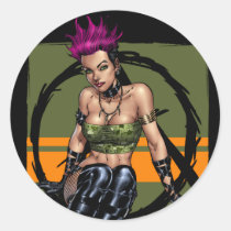 punk, alternative, anarchy, leather, boots, al rio, pink hair, purple hair, piercings, art, illustration, Sticker with custom graphic design