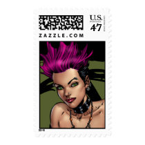 punk, alternative, anarchy, leather, boots, al rio, pink hair, purple hair, piercings, art, illustration, Stamp with custom graphic design