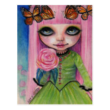 Pink haired Rose Blythe doll fan art Postcard