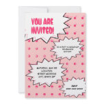 Pink Halftone Pop Art Comic Inspired Birthday Custom Invite