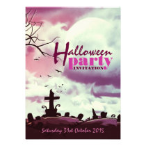 Pink Halloween Full Moon Graveyard Invitation