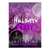 Pink Halloween Moon Spider Web Invitation