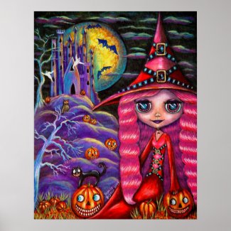 Pink Halloween Witch Poster print