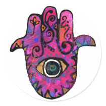 **PINK HAMSA** ROUND STICKERS