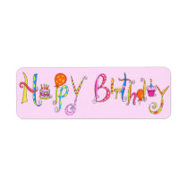 Pink Happy Birthday Address Label Sticker labels