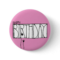 Pink Happy Birthday Button