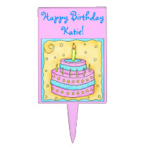 Pink Happy Birthday Cake Topper cake picks