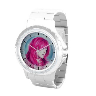 Pink Head sensual lady oil portrait painting art Wrist Watch