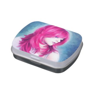 Pink Head sensual lady oil portrait painting Jelly Belly Candy Tins