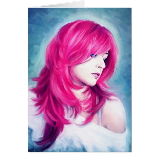 Pink Head sensual lady oil portrait painting Greeting Cards