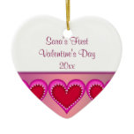 Pink Heart Baby Photo First Valentines Day Ornaments