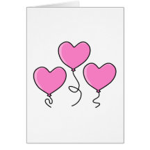 Pink Heart Balloon with Black Outline. Cards