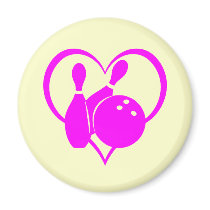 Pink heart bowling fridge magnet