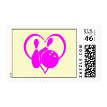 Pink heart bowling postage stamps
