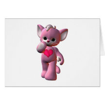 Pink Heart Cat Greeting Cards