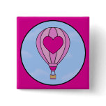 Pink Heart Hot Air Balloon Button