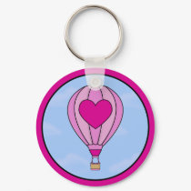 Pink Heart Hot Air Balloon Keychain by mariannegilliand Pink Heart Hot Air Balloon Keychain