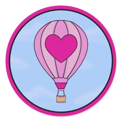 Hot Air Balloon Cartoon. Pink Heart Hot Air Balloon