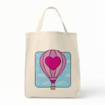 Pink Heart Hot Air Balloon Tote Bag by mariannegilliand Pink Heart Hot Air Balloon Tote Bag