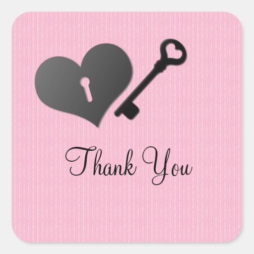 Pink Heart Lock and Key Thank You Stickers Zazzle