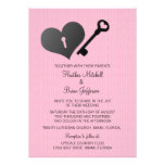 Pink Heart Lock and Key Wedding Invite