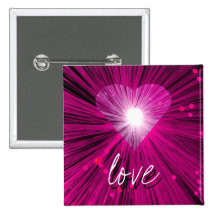 Pink Heart 'love'  button badge