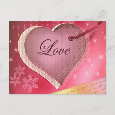 Pink heart love letter postcards