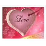 Pink heart love letter postcards