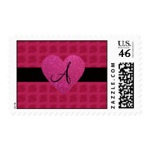 Pink heart monogram roses stamps