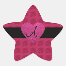 Pink heart monogram roses star stickers