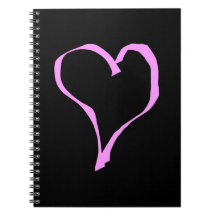 Pink heart on black. note book