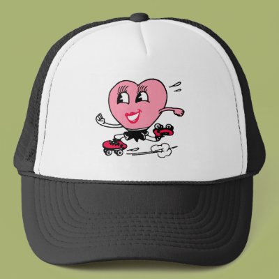 Pink Heart on Roller Skates Mesh Hats Zazzle_hat Pink Heart on Roller Skates Mesh Hats Zazzle_hat