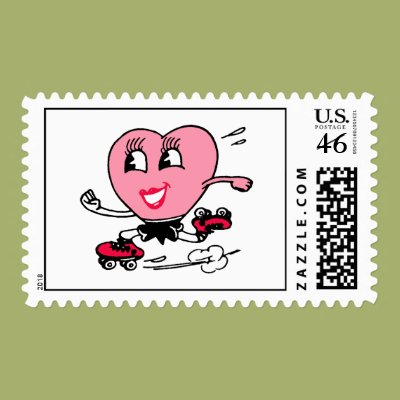 Pink Heart on Roller Skates Stamps Zazzle_stamp Pink Heart on Roller Skates Stamps Zazzle_stamp