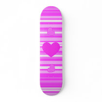 Pink Heart on Stripes Skateboard by SayItNow Pink Heart on Stripes Skateboard
