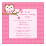 Pink Heart Owl Kids Birthday Invitation